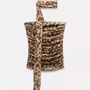 Zara Brown cheetah with neck scarf Top